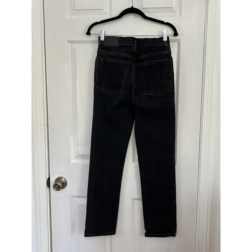 Everlane Way High Slim Jeans 25 Short Black Straight Leg Minimalist Quiet Luxury